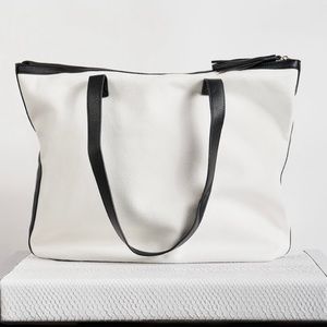 WALTER BAKER x RACHEL ZOE Carly Bag Natural Canvas Black Trim Large Tote Bag